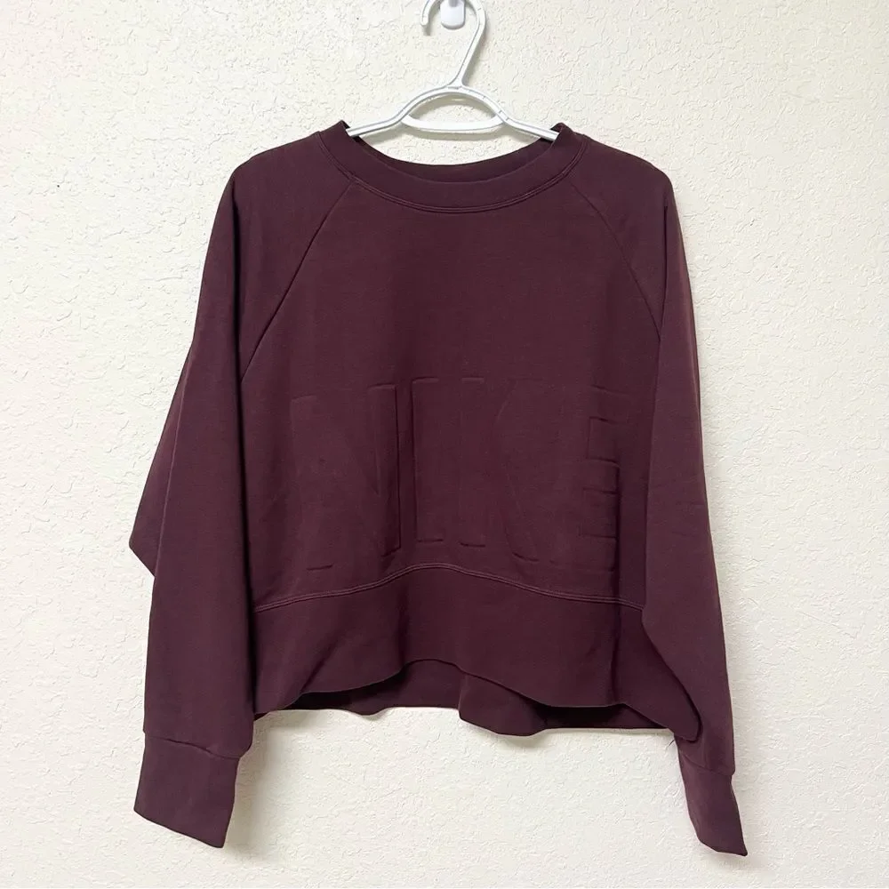 Nike Versa Training Sweater Womens Cropped Pullover Maroon Dri Fit Size L